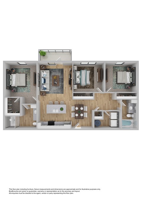 Floor plan for 3 beds, 2 baths, 1092 sqft